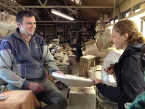 Edwina showing Alan her foam block sample.